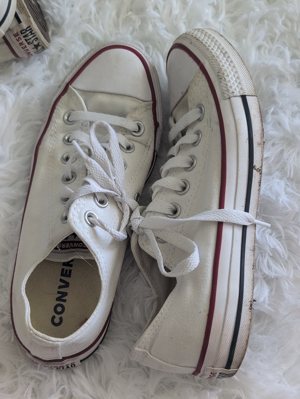 Converse White Canvas Low Top Sneakers with Red Trim